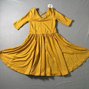 Soft Smile Girls Size 7 Twirl Dress Mustard Yellow Skater Dress 3/4 Sleeve NWT